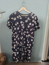 Joules Size 12 Blue Floral Short Sleeve T-shirt Dress (224/75/v)