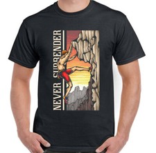 Image of Never Surrender Mens Funny Rock Climbing T-Shirt Climber Climb