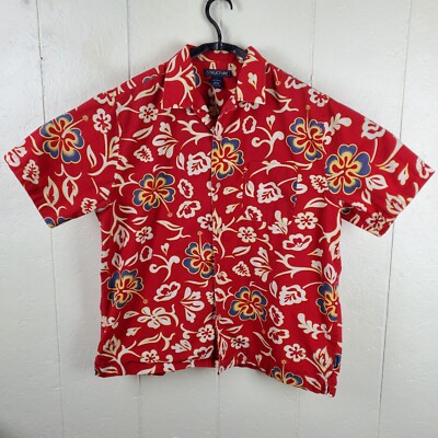 Vintage Structure Hawaiian Shirt Mens Large Red Button Up Collared Short Sleeve