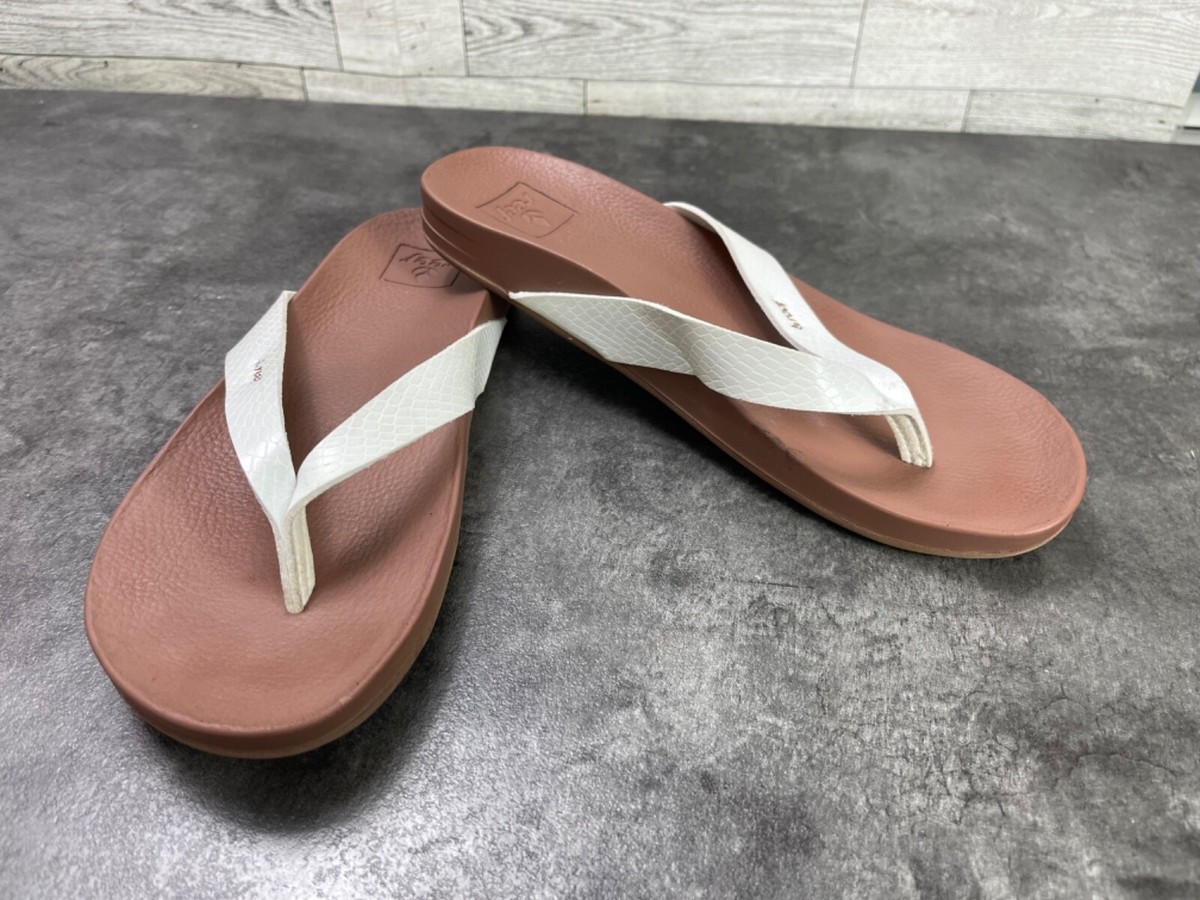 Reef Cushion Court Women Shoes Brown White 6M Toe Thong  display picture 3