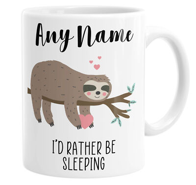 Personalisierte Tasse I'd Rather Be Sleeping mit individuellem Namen lustig Faultier Geschenk