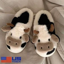 Cow Slippers for Women Fuzzy Cute Kawaii Shoes Super Warm Soft Lightweight Plush