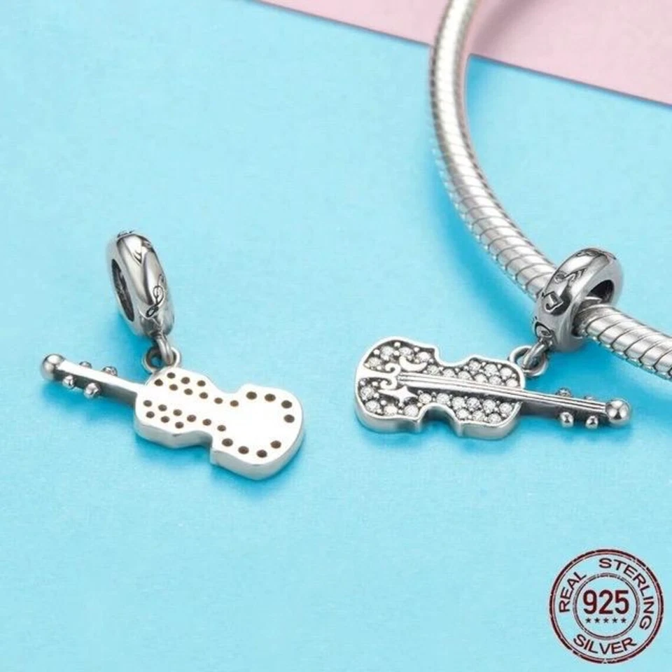Violin 925 Sterling Silver Charm for Bracelet - Imagem 2 de 3