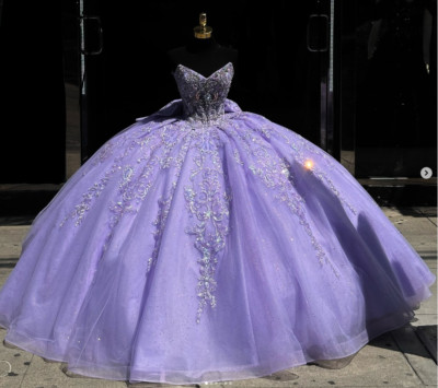 Sweet 15 16 Lavender Quinceanera Dresses with Bow Glitter Prom Party Ball Gowns