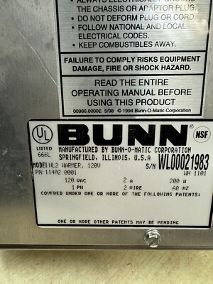 Bunn 11402.0001 WL2-SS Low Profile Step Up Decanter Carafe Warmer, dual burners.