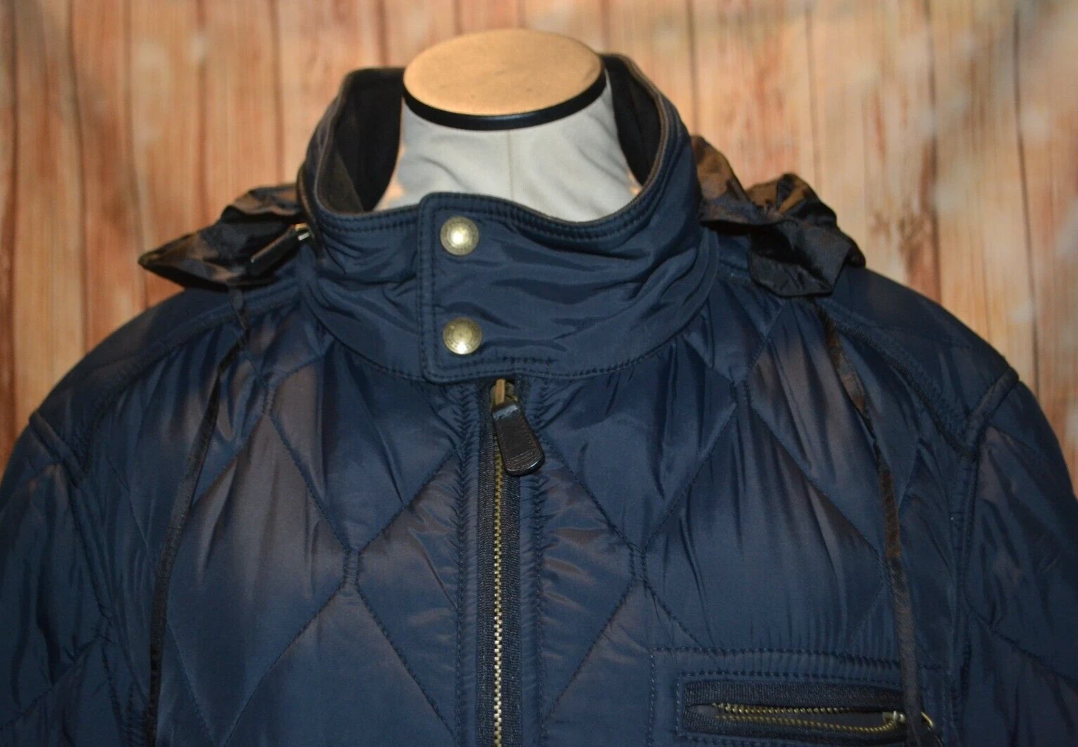 Giacca Coach donna nera trapuntata full zip con cappuccio taglia L