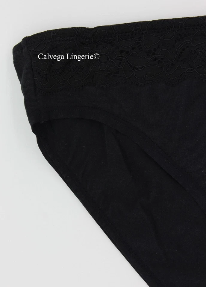 Braguita de bikini Le Mystere 2020 "Cotton Touch" de algodón con encaje tiro bajo, negra S nueva con etiquetas Foto 2 de 4
