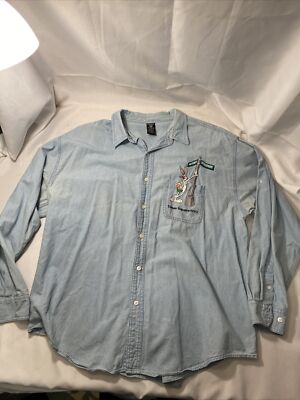Vintage Bugs Bunny Button Up Shirt Long Sleeve Denim Women's XXL Warner Bros