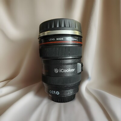 Camera Lens Coffee Mug with Lid Black 12oz