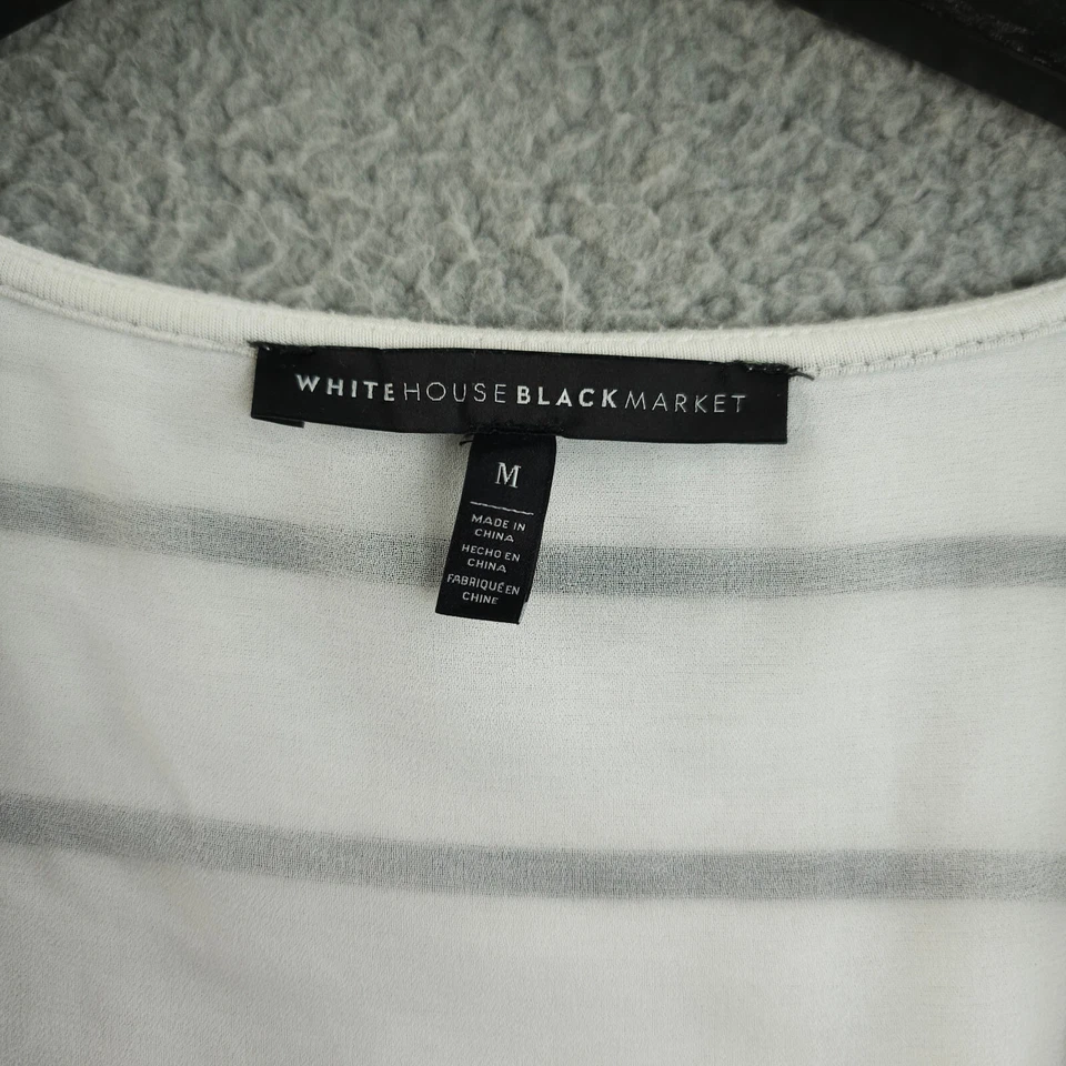 White House Black Market Cardigan M 白色黑色条纹透明下摆瀑布式上衣 — 第 3/4 张图片