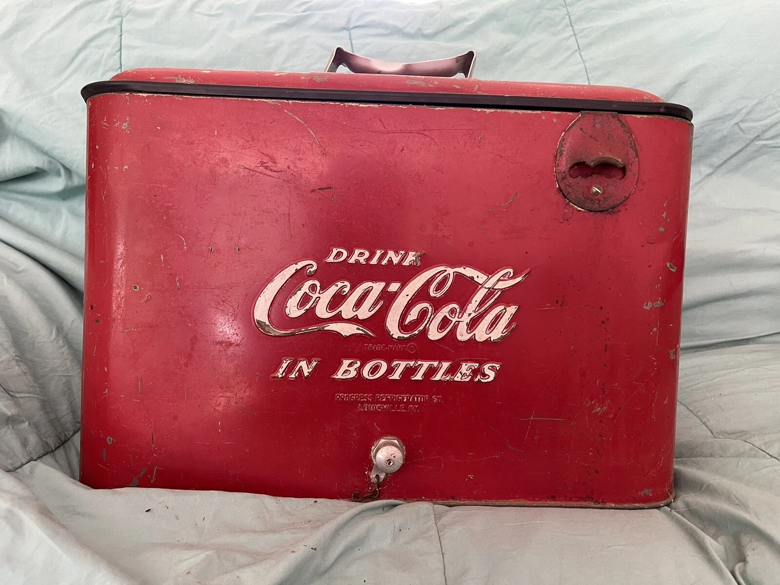 ANTIQUE RED DRINK COCA COLA COOLER METAL 17" wide x 8" deep x 12" tall