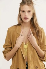 Free People Womens Charly Blazer Jacket Dirty Chai Brown Sz Small NWT 168 Linen