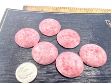 6 PCS VINTAGE PINK & WHITE MOTTLED GLASS 25MM FLAT BACK CABOCHON FINDINGS