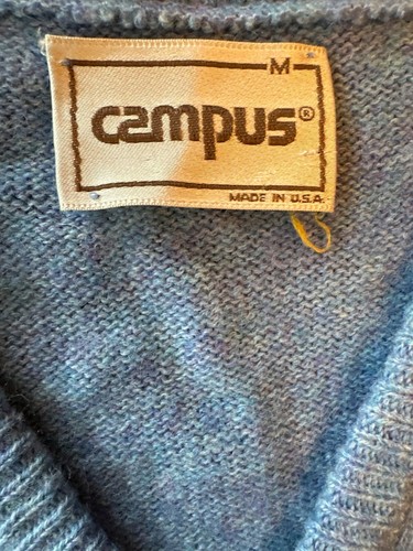 Vintage Campus Mens Blue V-Neck Sweater Vest Made In USA Medium - Picture 2 of 3