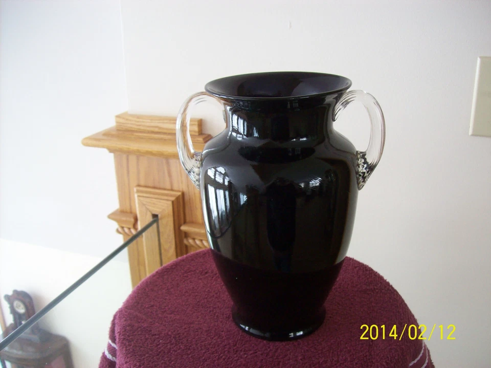 Impresionante jarrón antiguo 1936 grabado cristal amatista negro "SALUDOS A MADRE" Foto 4 de 4