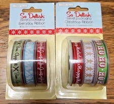 2 Packages TPC Studio So Delish EVERYDAY & CHRISTMAS ribbon 6 Spools 3 Yds Each 