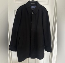 Polo Ralph Lauren Wool Overcoat Mens Large Black Button Front Coat Classic