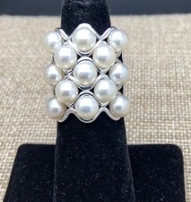 Honora WAVE DESIGN STERLING SILVER White 6MM PEARL RING SIZE 5 NEW