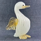 Vintage Murano Glass White Latticino Ribbon Filigrana Gold Fleck Duck Bird