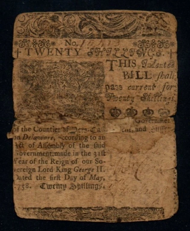 1758 Ben Franklin Printed Delaware 20 Shillings PMG Certified Colonial Note! - Image 4 of 4
