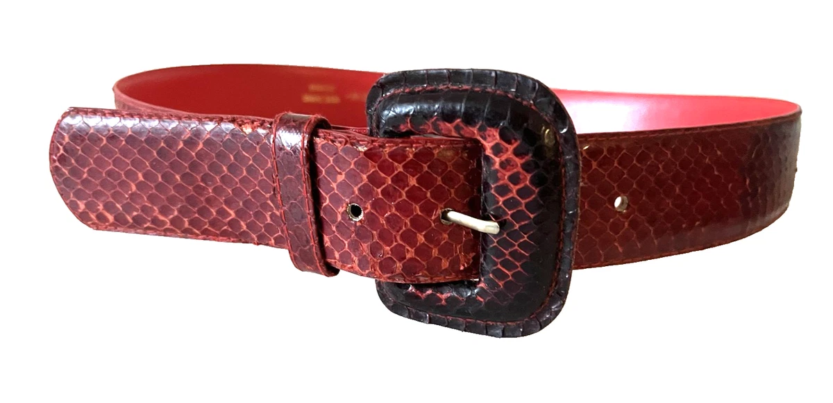 Vintage Magid Red Snakeskin Belt Gold Buckle 80s Glam Statement Belt M Burgundy Python Golden Snake Baby Belt - Claris Virot main image 3