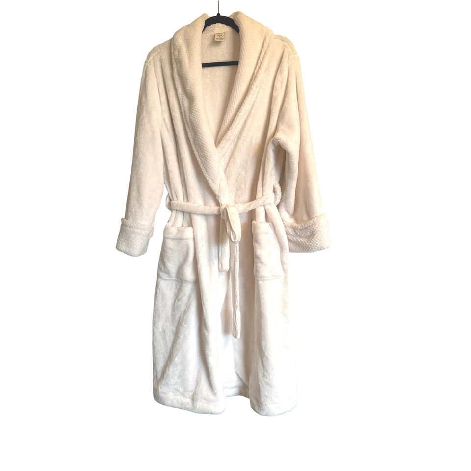 Bata de felpa Sonoma Life Style Intimates XL de piel sintética spa ropa para dormir crema Foto 2 de 4