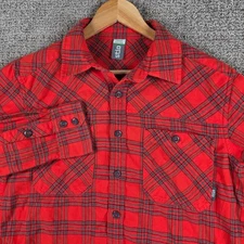 Stio Mens Red Plaid Flannel Long Sleeve Button Up Shirt Size Small