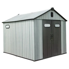 8x10 FT Outdoor Resin Storage Shed with Lockable Door & Windows for Patio Lawn