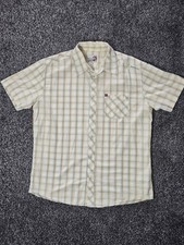 Quiksilver Shirt Mens XL Short Sleeve Plaid Checked Sand Blue Beach Surf Skate
