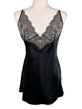 Victoria's Secret Y2K Black Satin Lace Chemise Slip Dress Size Medium Whimsigoth