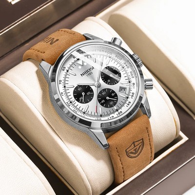 Herren Luxus Chronograph Quarz Uhr Wasserdicht Lederband Leuchtdatum