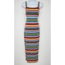 Boho Geometric Knit Maxi Dress M Dopamine Disco Maximalism Colorful Bodycon
