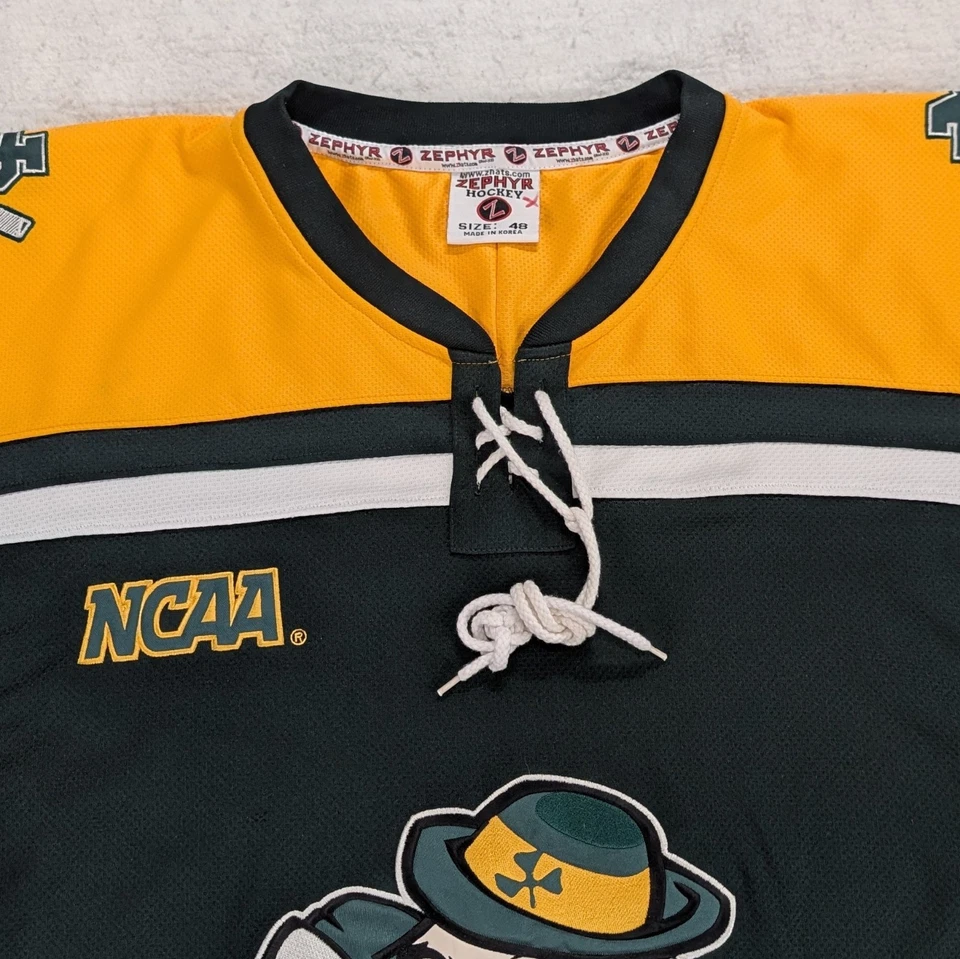 Vtg 90s Notre Dame Fighting Irish NCAA Zephyr Hockey Jersey Men's Sz 48 XL Green - Image 4 of 4