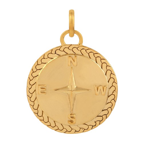 14k Yellow Gold Compass Pendant Charm Round Directional Jewelry Gift Unisex - Picture 1 of 6
