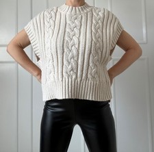 Monki Ivory Cream Cable Knit, Relaxed Fit Short Sleeve Vest Tank Jumper Size S