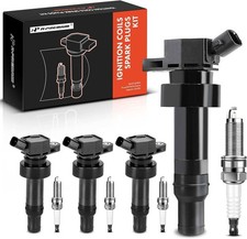Set of 4 Ignition Coil Pack and Iridium Spark Plugs Compatible with Hyundai Velo