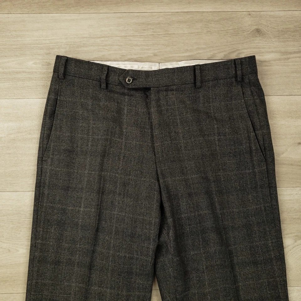 Мужские фланелевые брюки Zanella 34 X 31,75 Glen в клетку шерсть плоские передние брюки - Изображение 3 из 4