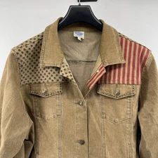 DG2 Diane Gilman Denim Jacket Stars Stripes Brown Size 3X