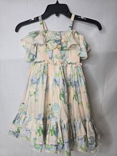 Janie and Jack Girls Floral Smocked Ruffle Dress Pink Blue Size 3 Cotton