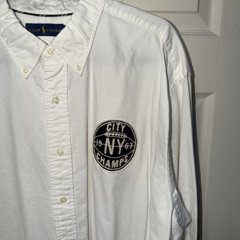POLO RALPH LAUREN BIG & TALL OCBD SHIRT SZ 2XLT NYC PATCH Rugby City Champs RL67