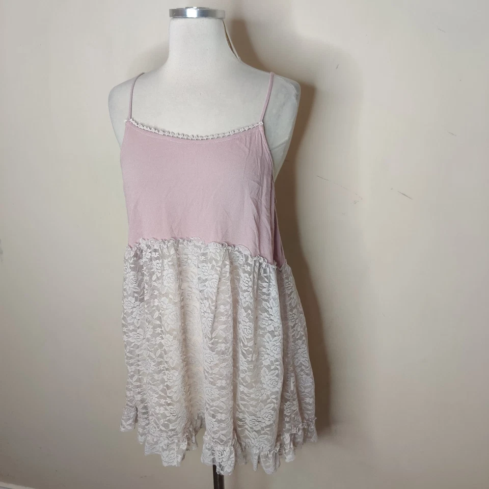 Camiseta sin mangas Babydoll de encaje caballete mini mediana para mujer rosa Y2K hada caprichosa Foto 3 de 4