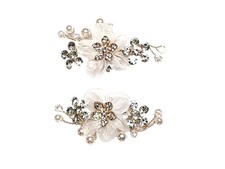 White Rhinestone  Faux Pearls Shoe Clips Bride Prom Buckle Flower Floral Gold