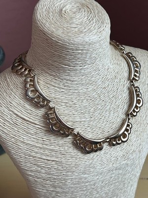 Vtg 1960s Monet Gold Choker Necklace Original Signed Hang Tag-Hook Closure