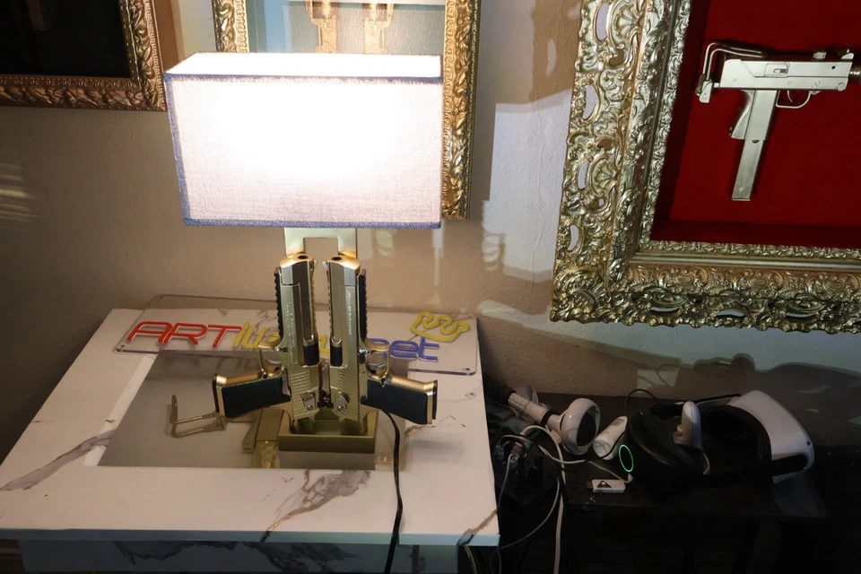 Three Set Touch Table Lamp With Custom Desert Eagles Replicas - Image 3 of 4