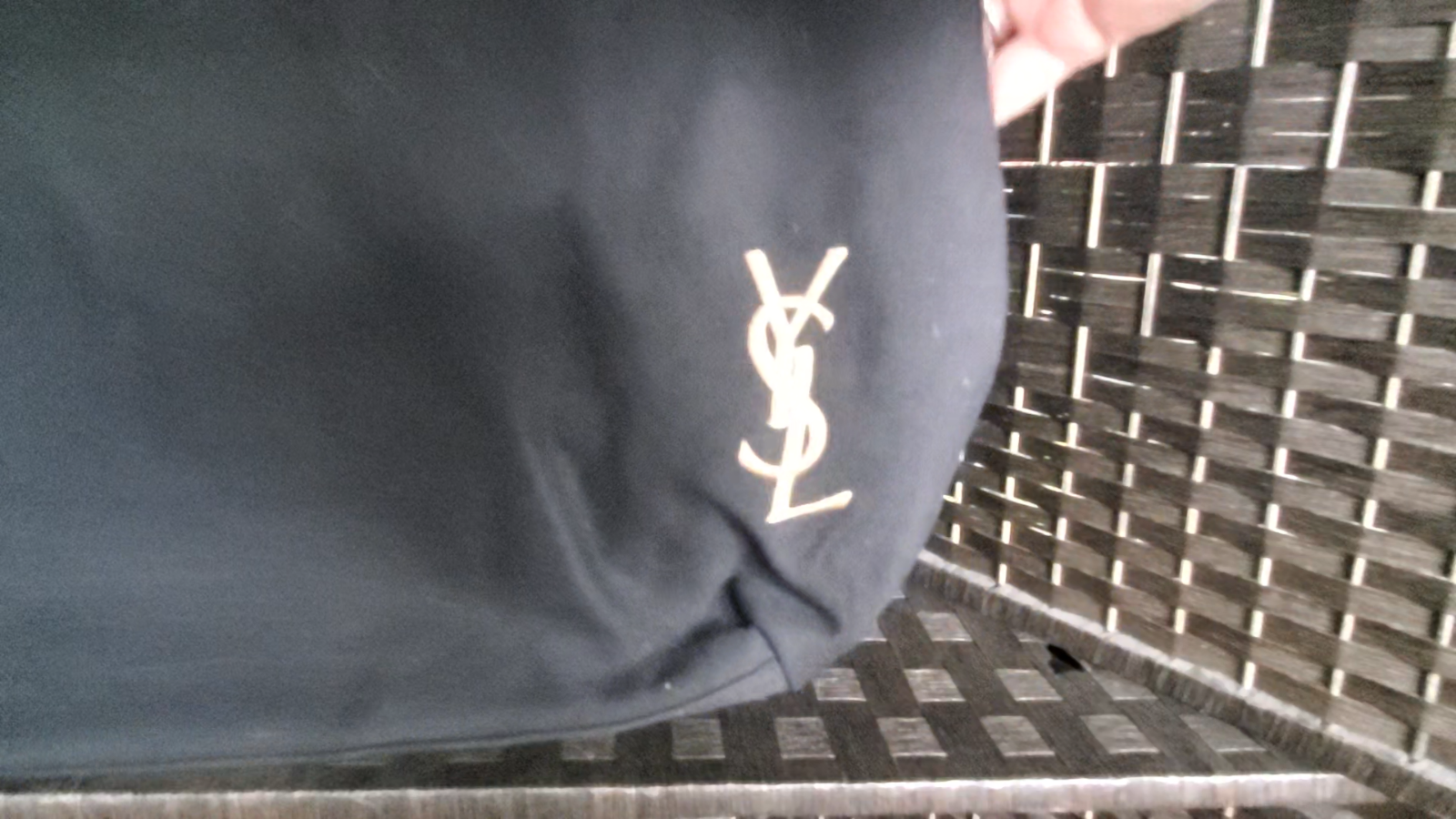 Autentica borsa tote in tela con ricamo logo YSL Yves Saint Laurent nera