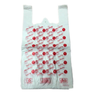Strong Plastic Vest Carrier Bags Smiley Face Thank You Have a Nice