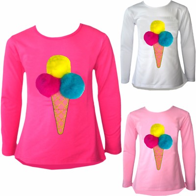 Mädchen Tops Eistüte mit rosa gelb & blau Bommel Schaufeln lecker T-Shirt