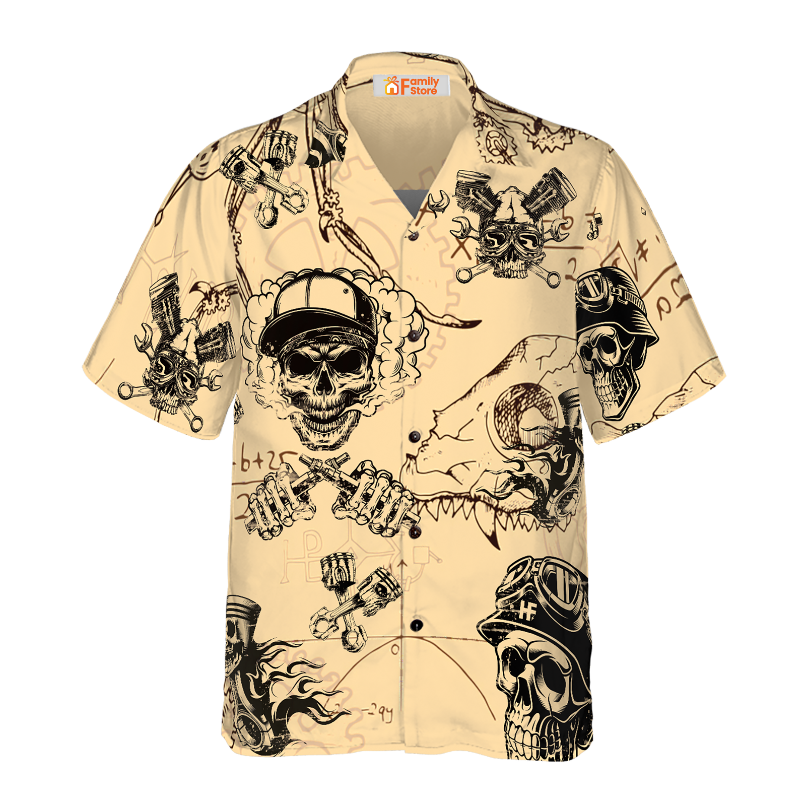 Skull On Retro Mechanism Background Hawaiian Shirt