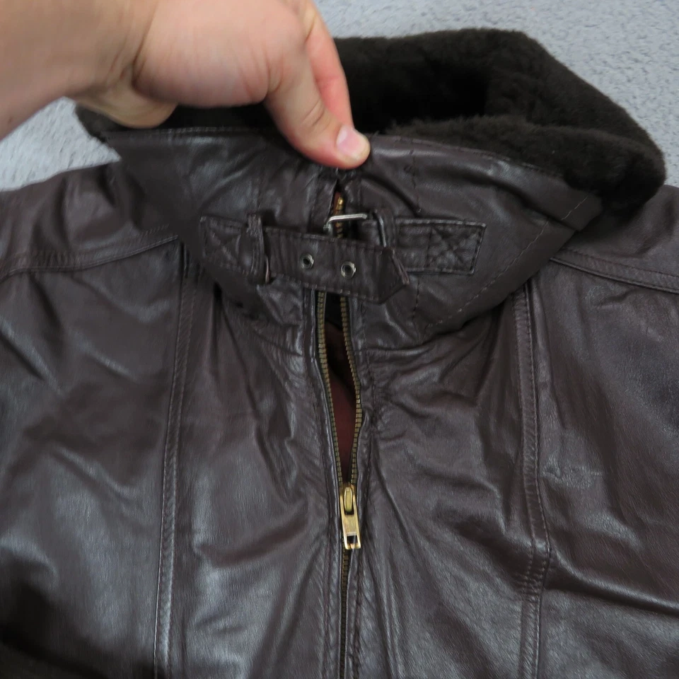 Chaqueta de Colección Solo Miembros Para Hombres XL Cuero Marrón Mouton Moto Café Corredor Abrigo Edredón Foto 4 de 4