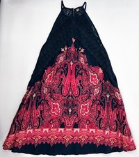 Free People Dress Womens Extra Small Red Blue Paisley Lace  Pull On Shea